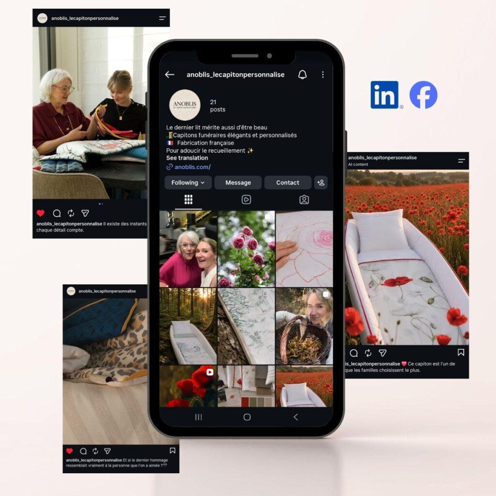Compte Instagram de l'entreprise Anoblis avec les images des publications déjà publiées